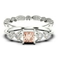 thumbnail image 1 of Anniversary Ring Minimalist 1.25 Carat Princess Cut Morganite And Diamond Moissanite Engagement Ring, Dainty Wedding Ring in 925 Sterling Silver With 18k White Gold Plating, Bridal Set, Matching Band, 1 of 3