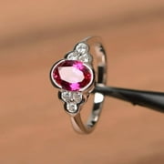 DIVYJEWELS Anniversary Ring Ruby Ring July Birthstone Ring Oval Cut Pink Gemstone Sterling Silver Ring