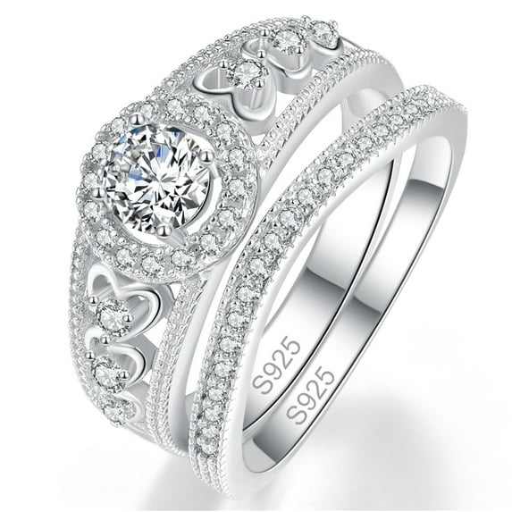 Anniversary Rings Set 925 Sterling Silver Vintage Engraved AAA Cubic Zirconia CZ Size 6-9