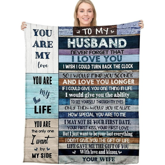 Anniversary Romantic Gifts for Husband, Ultra-Soft Micro Fleece Sherpa Throw Blanket, Valentines Day Gifts for Him, Husband Birthday Gifts from Wife, for Bedding Sofa and Travel (80x60inch)