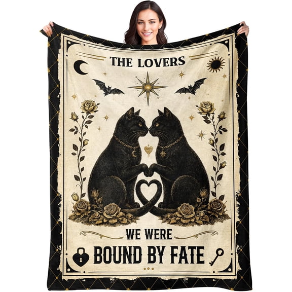 Anniversary Romantic Gifts for Women Men Halloween Throw Blanket Gift for Her Him Black Cat Blanket for Girlfriend Boyfriend Gothic Couple Blanket for Birthday Christmas Valentine’s Day