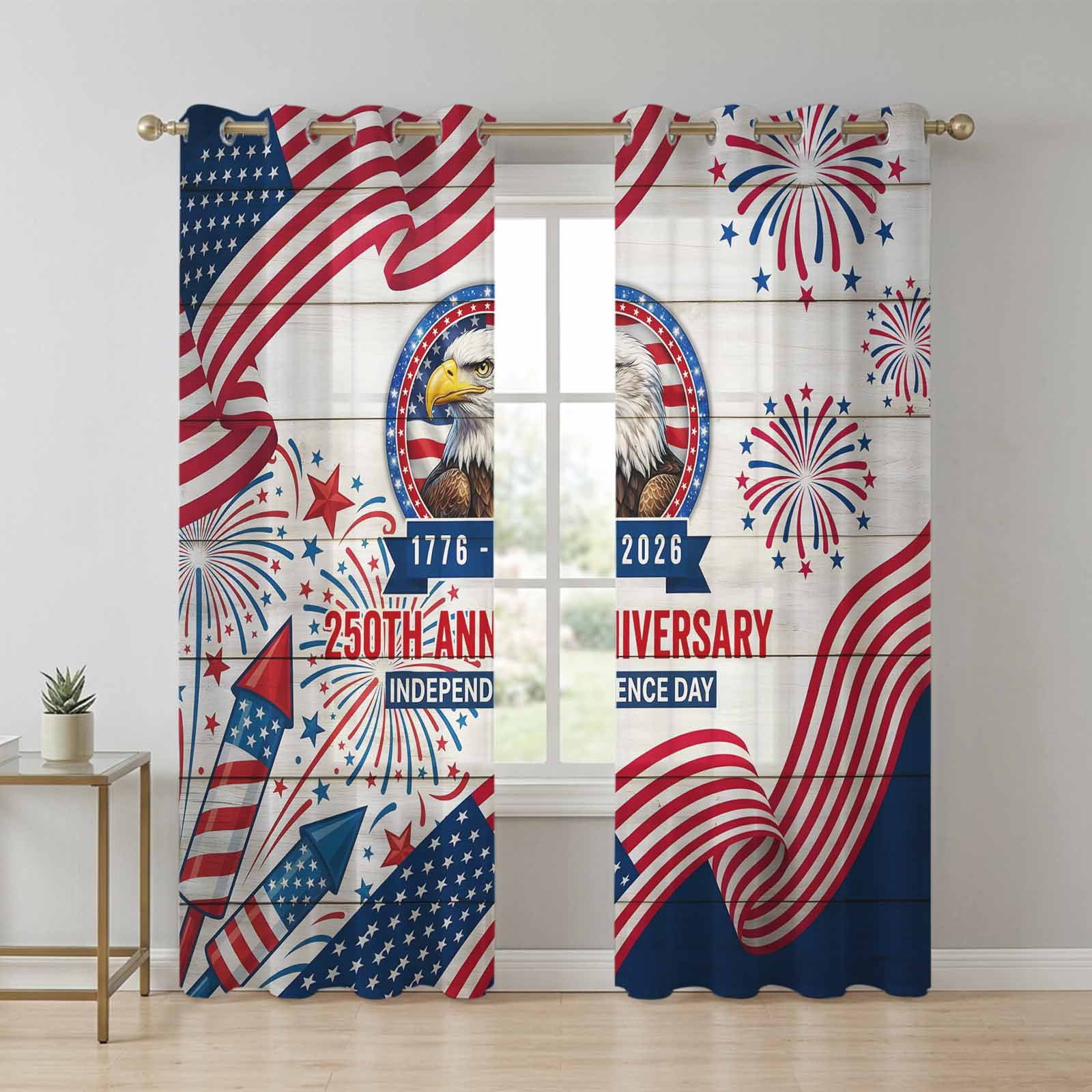 Anniversary Sheer Curtains 96 Inch Long 2 Panels, Patriot Eagle USA ...