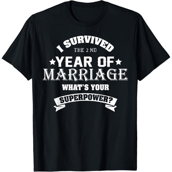 Anniversary Tee Gift 2nd 2 Years Wedding Marriage T-ShirtMen's and women's gift, black and white T-shirt, size: Extra large S-4XL