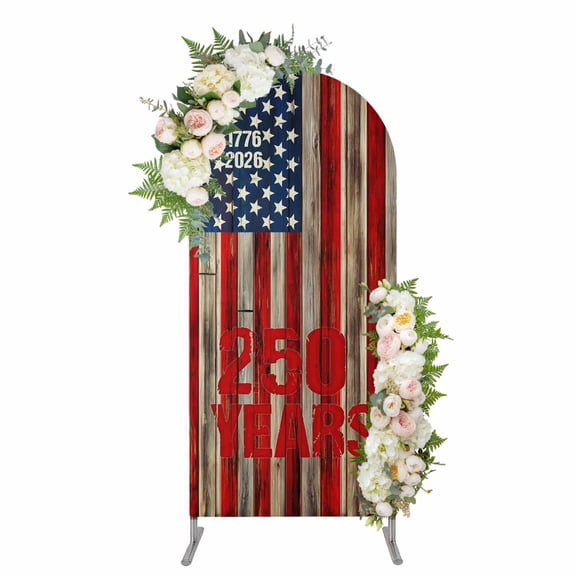 Anniversary USA Flag Arch Backdrop Cover 5FT, Retro Blue Star Red Striped Spandex Fitted Stretchy Arch Stand Covers, Round Top Chiara Backdrop Cover for Wedding Party Birthday Baby Shower