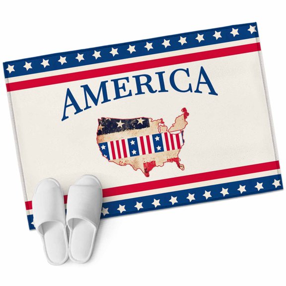 Anniversary USA Flag Bathroom Rug Washable 2x3 Entryway Rug Non Slip American Flag Red Blue Front Door Mat Low Pile Indoor Doormat Throw Floor Carpet for Kitchen Bedroom Entrance