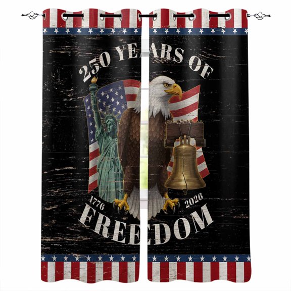 Anniversary USA Flag Blackout Curtains for Bedroom/Living Room, Thermal Insulated Kitchen Curtains, Black Eagle Red Striped Vintage Grommet Darkening Window Treatment Drapes 27.5"x39"x2