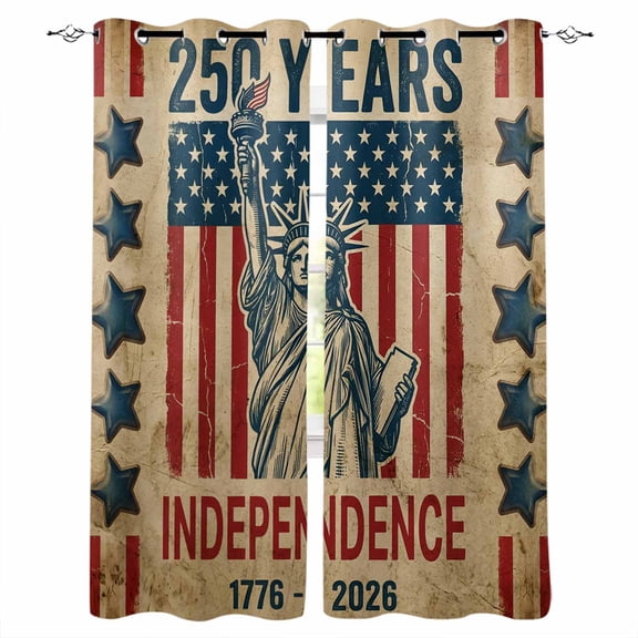 Anniversary USA Flag Blackout Curtains for Bedroom/Living Room, Thermal Insulated Kitchen Curtains, Statue of Liberty Vintage Grommet Darkening Window Treatment Drapes 27.5"x39"x2