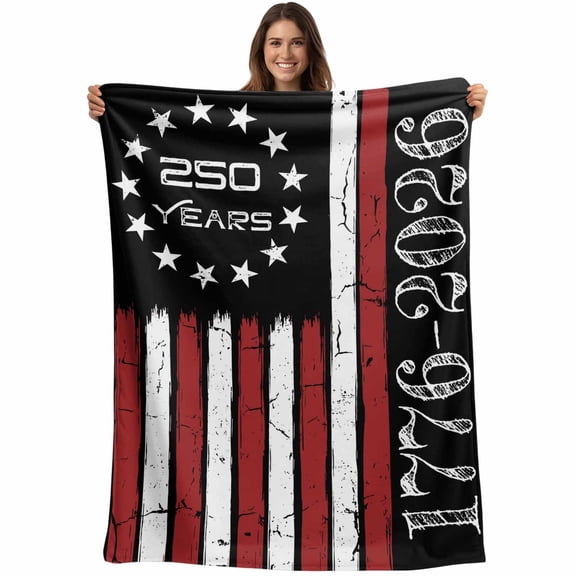 Anniversary USA Flag Blanket Soft Cozy Warm Throw Blanket for Couch, Plush Fuzzy Flannel Blankets for Sofa, Black Red American Flag Bed Blankets Lightweight Gifts for Women, 40"x50"