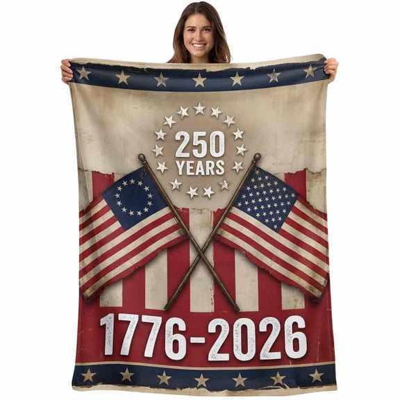 Anniversary USA Flag Blanket Soft Cozy Warm Throw Blanket for Couch, Plush Fuzzy Flannel Blankets for Sofa, Vintage Brown American Flag Bed Blankets Lightweight Gifts for Women, 50"x60"