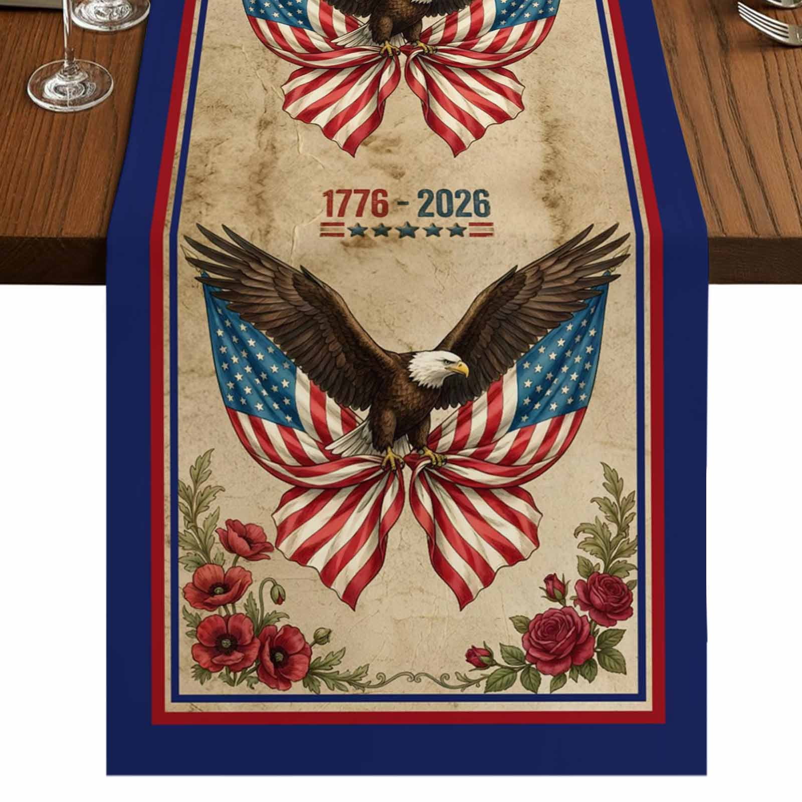 Anniversary USA Flag Burlap Cotton Table Runner 14x72 Inches Long ...