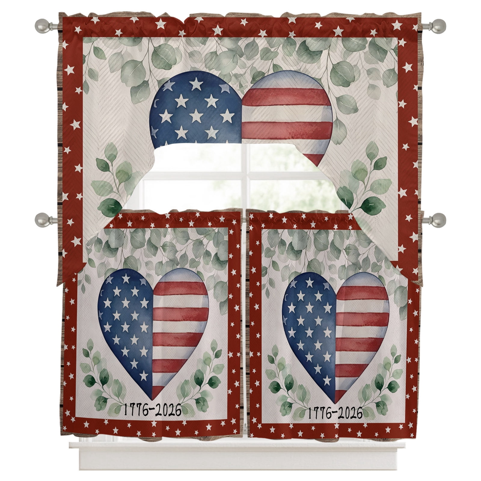 Anniversary USA Flag Kitchen Curtains Swag Valance and Tier Curtains ...