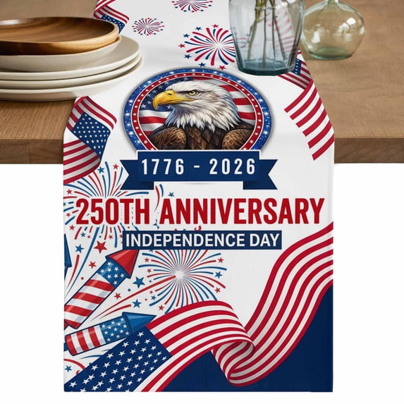 Anniversary USA Flag Table Runner 72 Inches, Eagle American Fireworks Bed Runner Dresser Scarves Tabletop for Indoor Outdoor Parties/Ceremony/Banquet, 16" x 72"