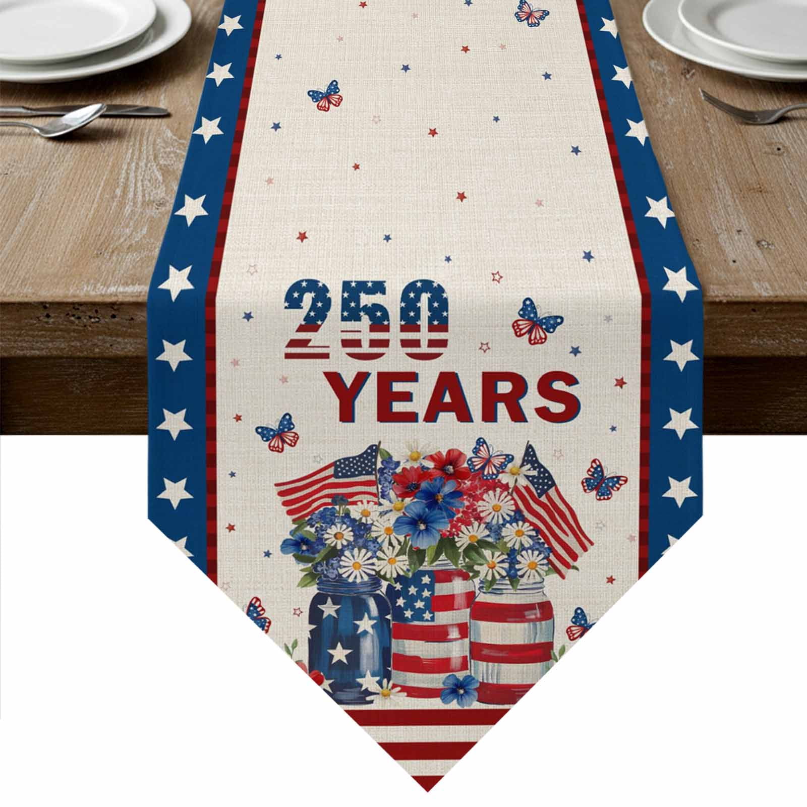 Anniversary USA Flag Table Runner Linen Burlap Table Runner 72 Inches ...