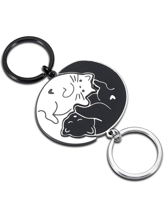 Anniversary Valentines Day Couple Gift Cat Keychain Matching Couples Stuff for Boyfriend Girlfriend Husband Wife Him Her Fiance Gifts for Best Friend BFF Cat Lovers Friendship Gifts Birthday Wedding