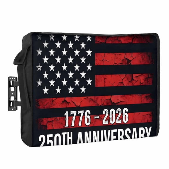 Anniversary Waterproof Outdoor TV Cover, Red USA Flag Independence Day July 4th Outside Weatherproof TV Enclosures for 30 to 32 Inch LCD Television Shield Flat Screen Protectors