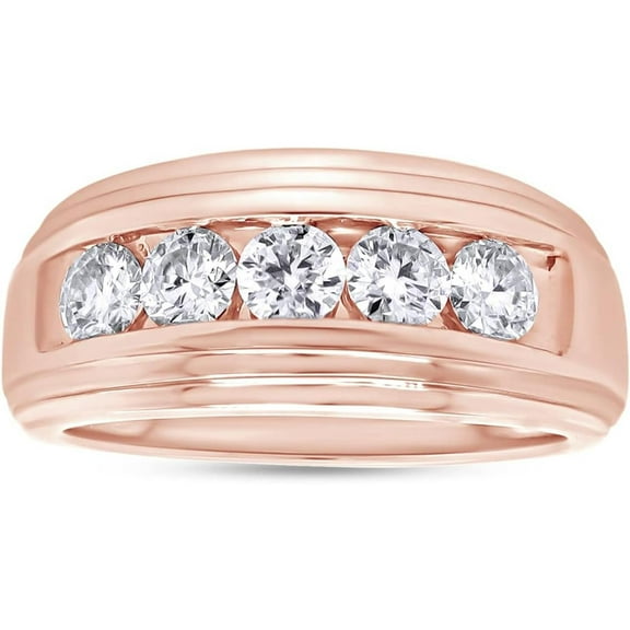 Anniversary Wedding Band Men's Ring Round Cut White Diamond 14K Rose Gold Over 925 Sterling Silver