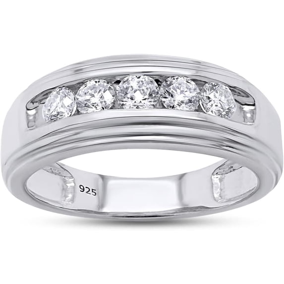 Anniversary Wedding Band Men's Ring Round Cut White Diamond 14K White Gold Over 925 Sterling Silver