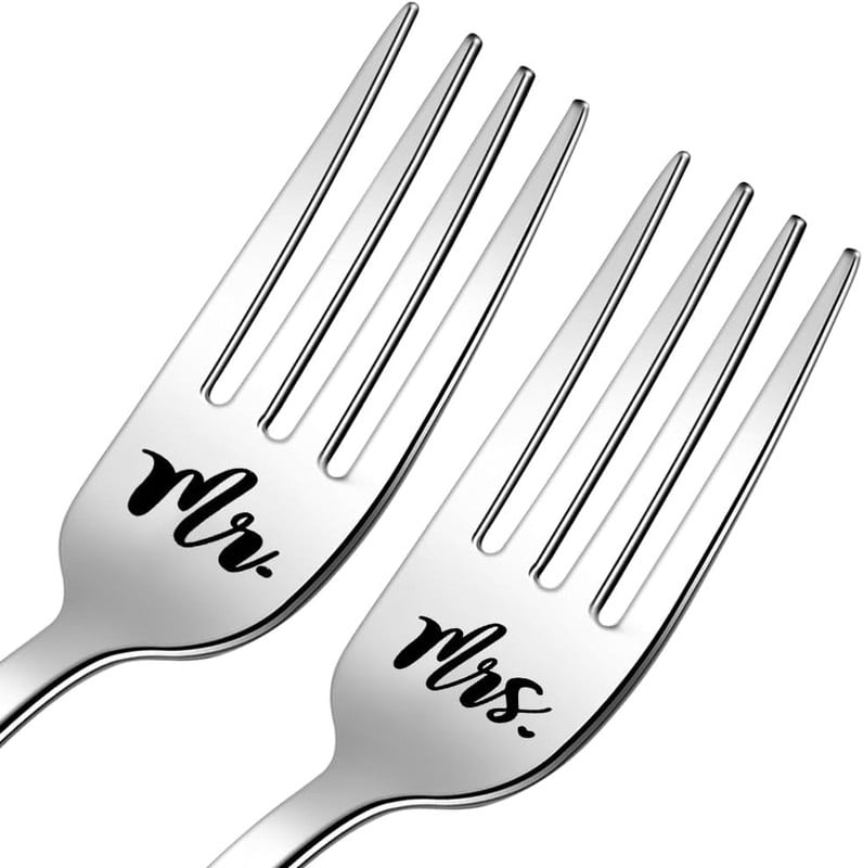 Anniversary Wedding Gifts for Couples Bride and Groom Fork Set Gift for Husband Wife Bridal Shower Housewarming Gifts for Women Men Him Her Newlywed Christmas Gift for Mr and Mrs Forks