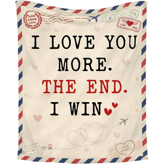 Anniversary Wedding Gifts for Him Her - I Love You More Soft Fleece Throw Blanket 50x60 in - Couple Gifts for Girlfriend Boyfriend, Wife Husband Birthday Gift Ideas, Love Blanket