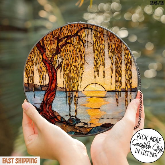 Anniversary Willow Glass Suncatcher, Willow Tree Wedding Anniversary Gift, 3.5 in
