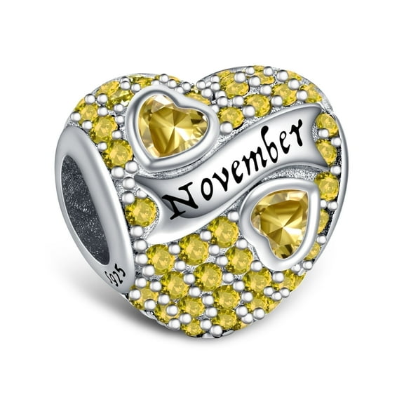 925 Sterling Silver Birthstone Paved Charms for Charm Bracelets & Necklaces Heart Bead Charms