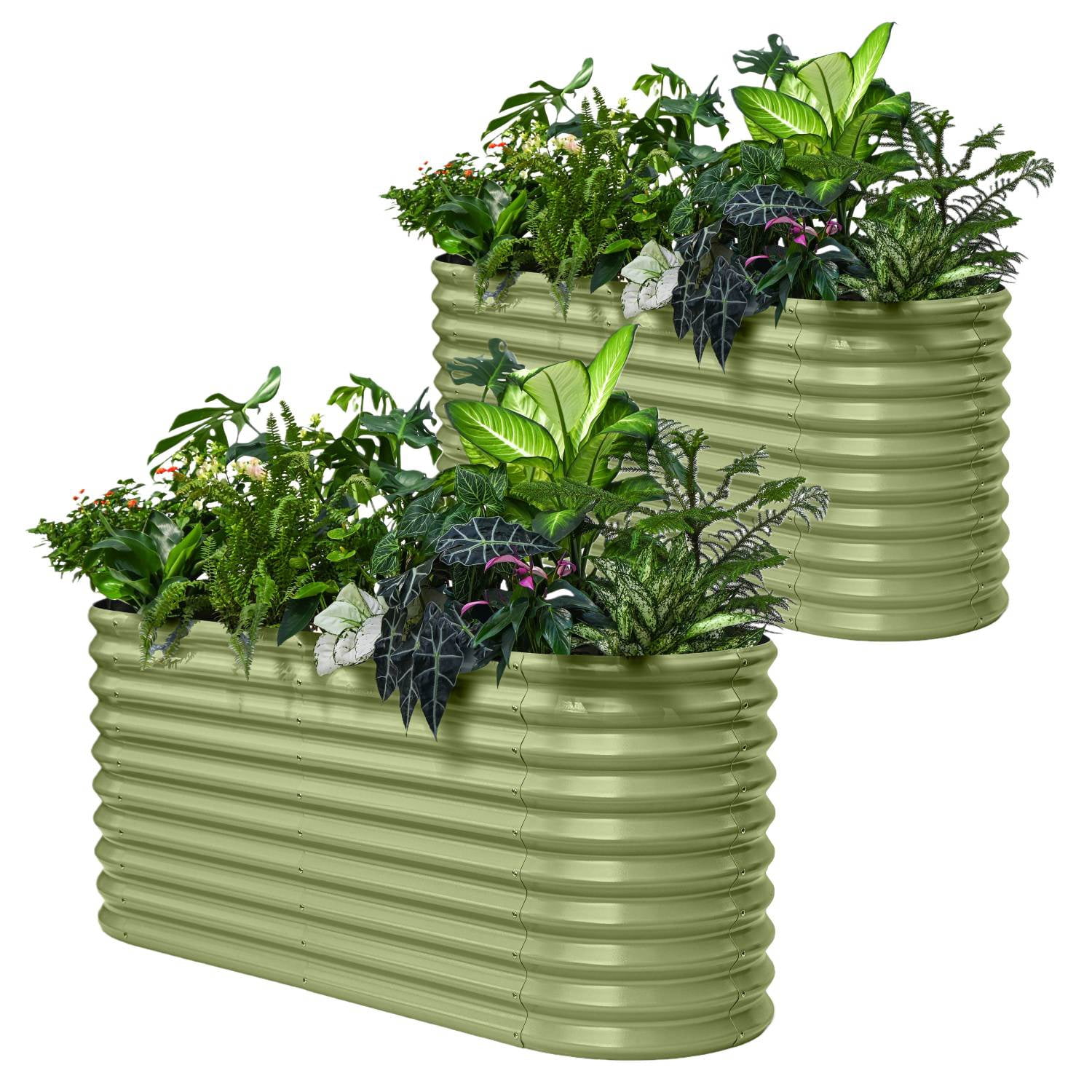 Annoell 2-Pack 30" Extra Tall Galvanized Raised Garden Bed, 6x2x2.5 ft Metal Planters Heavy Duty Large Flower Bed Deep Root for Vegetable - Moss Green