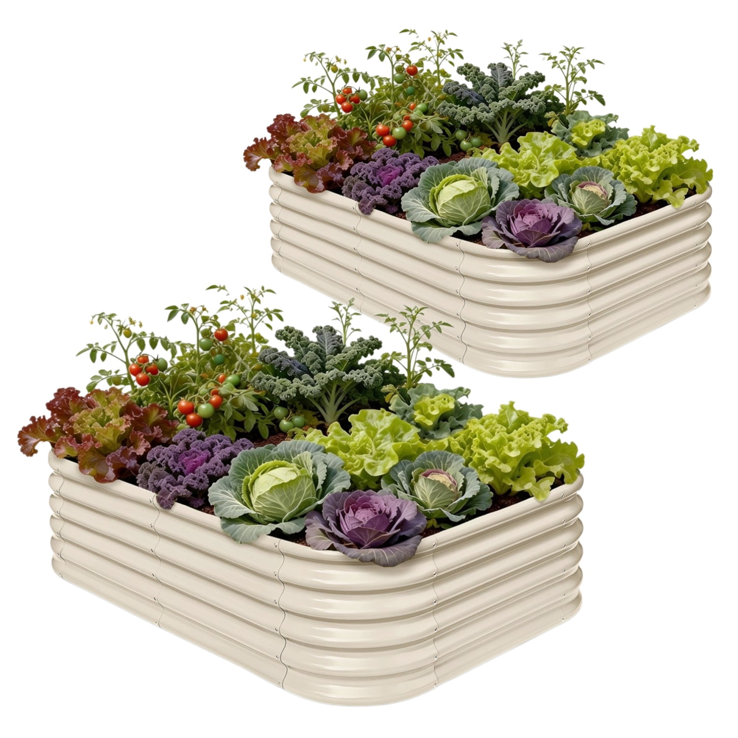 Annoell 2-Pack Galvanized Raised Garden Bed 6x4x1.5 ft, 17" Tall Planter Boxes Outdoor, Zn-Al-Mg Metal Raised Beds for Gardening Herb Fruit Vegetable, Modular Flower Bed for Outdoor Plants-Sand Beige