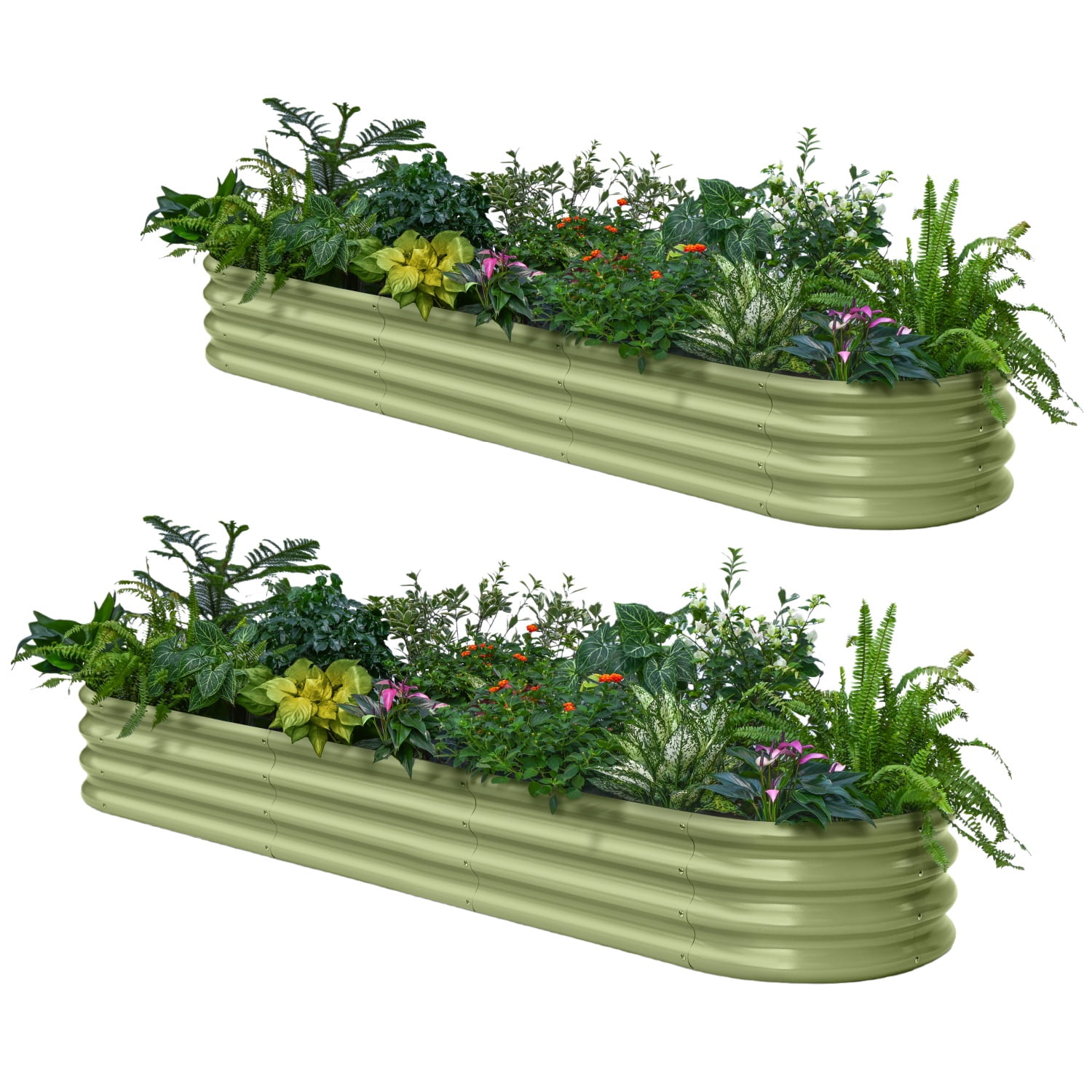 Annoell 2-Pack Galvanized Raised Garden Bed 8x2x1ft - 12" Tall Metal Planter Garden Box with Stainless Steel Hardware and Rust-Resistant Coating - Moss Green