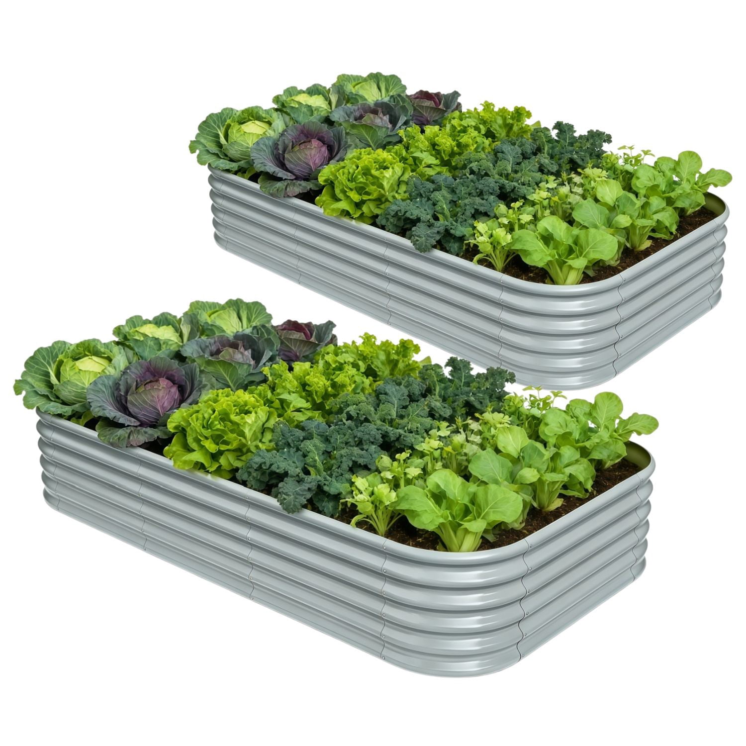Annoell 2-Pack 8x4x1.5 ft Galvanized Raised Garden Bed, 18" Tall Metal Raised Flower Bed for Vegetables, Large Planter Box for Home Gardening - Brooklyn Grey