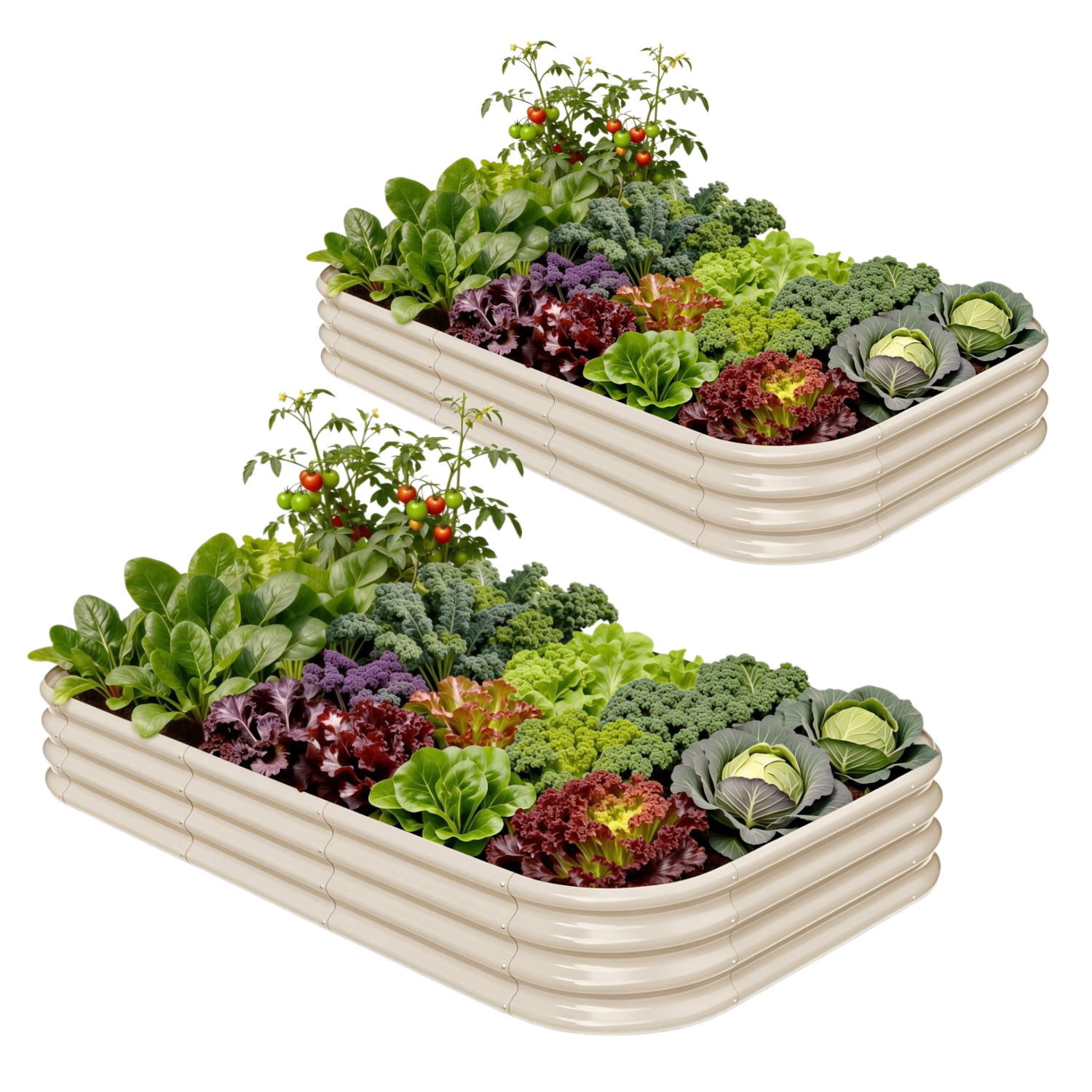 Annoell 2-Pack Galvanized Raised Garden Bed 8x4x1 ft, 12" Tall Metal Planter Box Flower Bed with Rust Resistant Coating for Outdoor Plants - Sand Beige