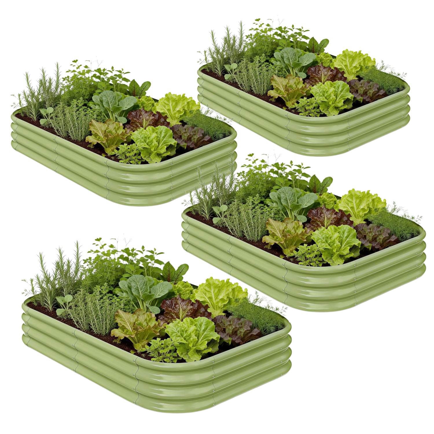 Annoell 4-Pack 6x4x1 ft Galvanized Raised Garden Bed - 12" Tall Metal Planter Boxes for Vegetable Herbs, Modular Raised Flower Bed for Outside - Moss Green