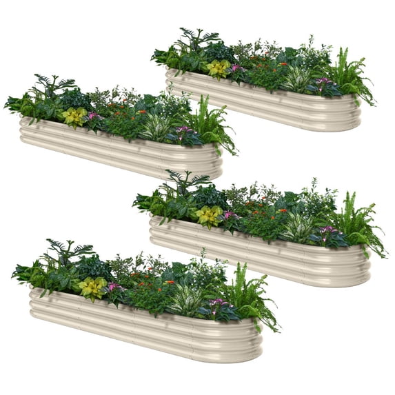 Annoell 4-Pack Galvanized Raised Garden Bed 8x2x1ft - 12" Tall Metal Planter Garden Box with Stainless Steel Hardware and Rust-Resistant Coating - Sand Beige