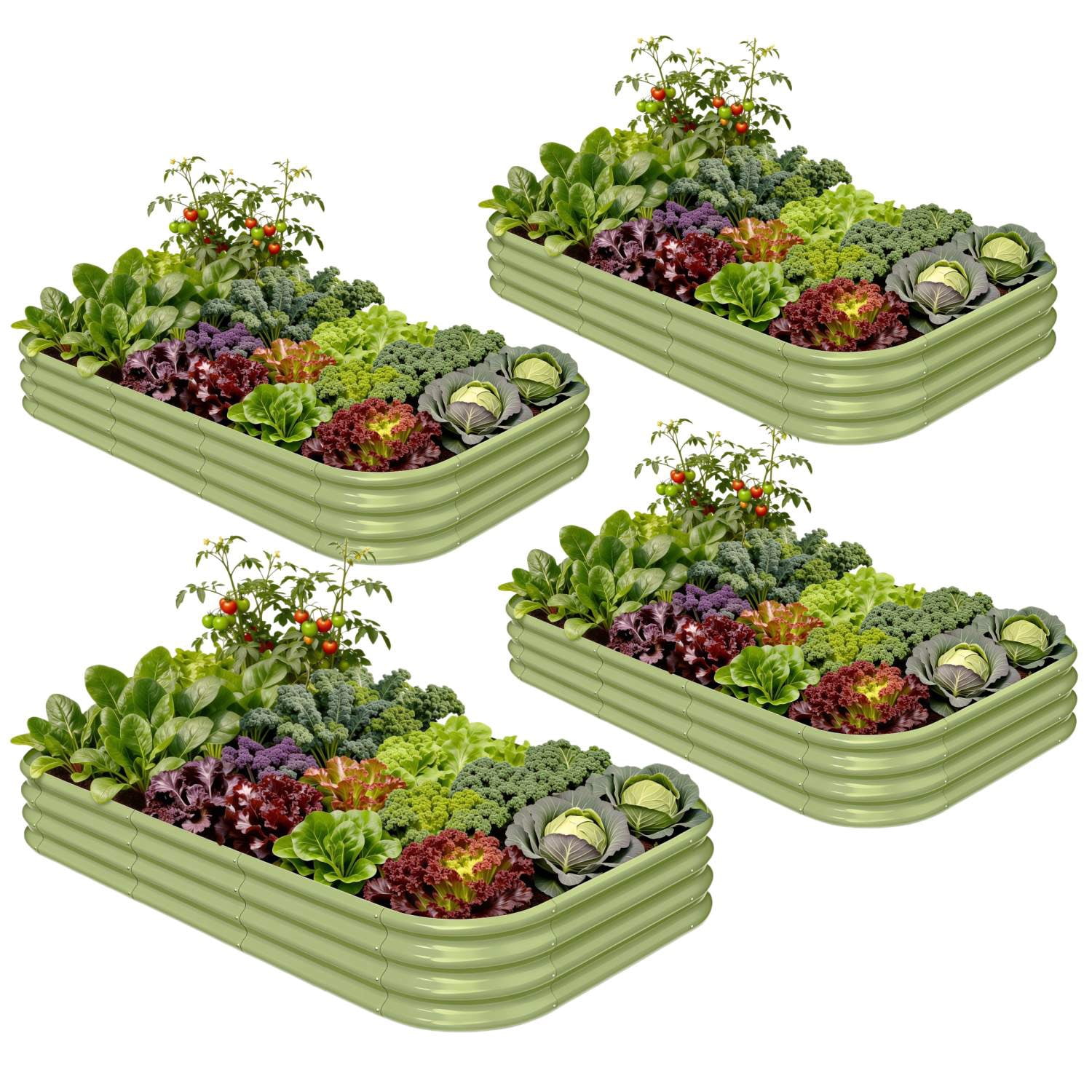 Annoell 4-Pack Galvanized Raised Garden Bed 8x4x1 ft, 12" Tall Metal Planter Box Flower Bed with Rust Resistant Coating for Outdoor Plants - Moss Green