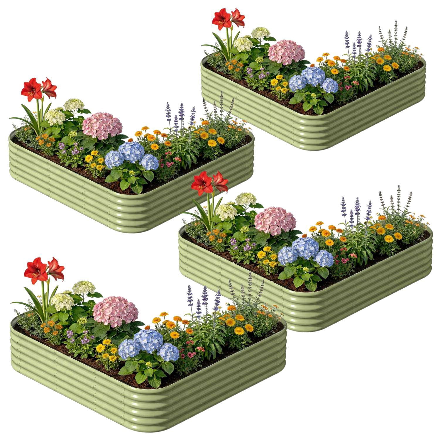 Annoell 4-Pack L-Shaped Metal Raised Garden Bed, 18" Tall Galvanized Steel Corner Raised Planter Box 7x7x1.5 ft for Backyard Patio - Moss Green