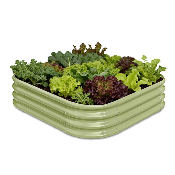 Annoell 4x4x1 ft Galvanized Raised Garden Bed, 12" Tall Metal Raised Planters, Above Ground Raised Flower Bed for Small Space Gardening - Moss Green