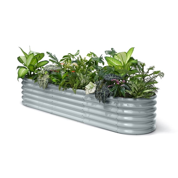 Annoell 8x2x1.5 ft Galvanized Raised Garden Bed, 18" Tall Planter for Outdoor Plants, Metal Flower Bed for Herb Fruit Vegetable, Modular Raised Planter for Outside Backyard & Patio - Brooklyn Grey
