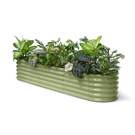 Annoell 8x2x1.5 ft Galvanized Raised Garden Bed, 18" Tall Planter for Outdoor Plants, Metal Raised Flower Bed for Herb Fruit Vegetable, Modular Garden Planter for Outside Backyard & Patio -Moss Green