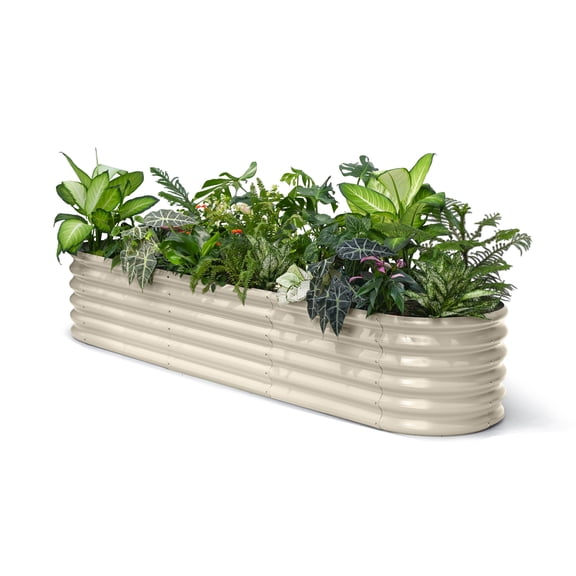 Annoell 8x2x1.5 ft Galvanized Raised Garden Bed, 18" Tall Planter for Outdoor Plants, Metal Raised Flower Bed for Herb Fruit Vegetable, Modular Garden Planter for Outside Backyard & Patio -Sand Beige