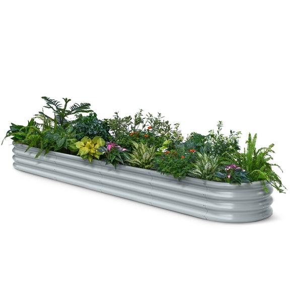 Annoell Galvanized Raised Garden Bed 10x2x1 | 8x4x1 ft, 12" Tall Metal Planter Box for Outdoor Plants, Modular Raised Flower Bed with Rust Resistant Coating, Long Planter for Vegetable- Brooklyn Grey