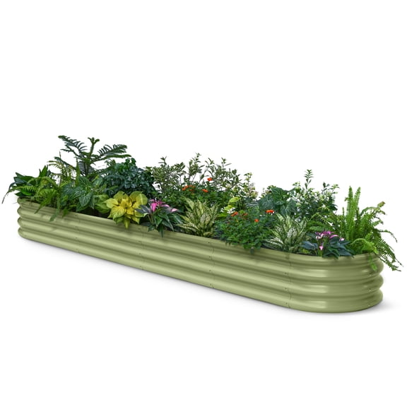 Annoell Galvanized Raised Garden Bed 10x2x1 | 8x4x1 ft, 12" Tall Metal Planter Box for Outdoor Plants, Modular Raised Flower Bed with Rust Resistant Coating, Long Planter for Vegetable- Moss Green