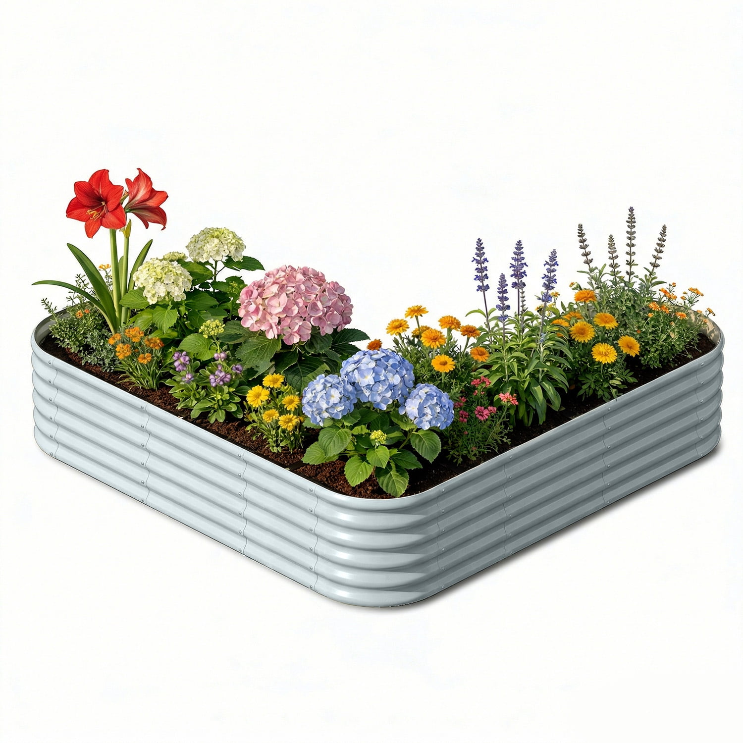 Annoell L-Shaped Metal Raised Garden Bed, 18" Tall Galvanized Steel Corner Raised Planter Box 7x7x1.5 ft for Backyard Patio - Brooklyn Grey