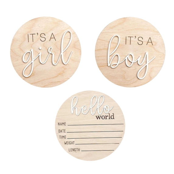 Announcement Sign Set Wooden Round Baby Welcome for Nursery Gender Reveal Keepsakes and Photo Props