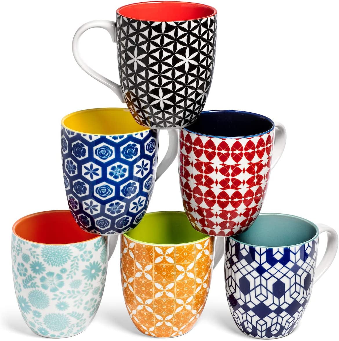 Colorful 16 Oz Ceramic Coffee Mugs Set with Large Handles