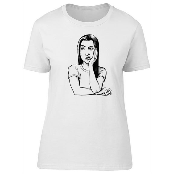 Annoyed Girl Thinking Sketch T-Shirt Women -Image by Shutterstock, Female Large