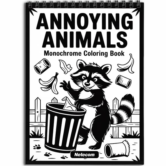 Annoying Animals Monochrome Coloring Book Spiral Bound for Adults, Softcover, Relaxing One-Color Illustrations with Noisy Birds and Funny Creatures for Mindfulness, Stress Relief