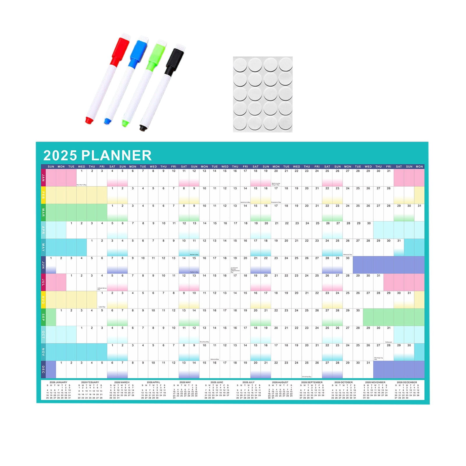 36" X 75" Earth Green 180-Day Erasable Wall Planner - 6-Month Dry-Erase Calendar