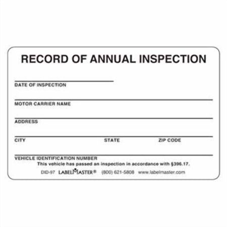 Annual Inspection Vehicle Inspection Label - 396.17 Compliant- Self-Laminating (10 Decals)