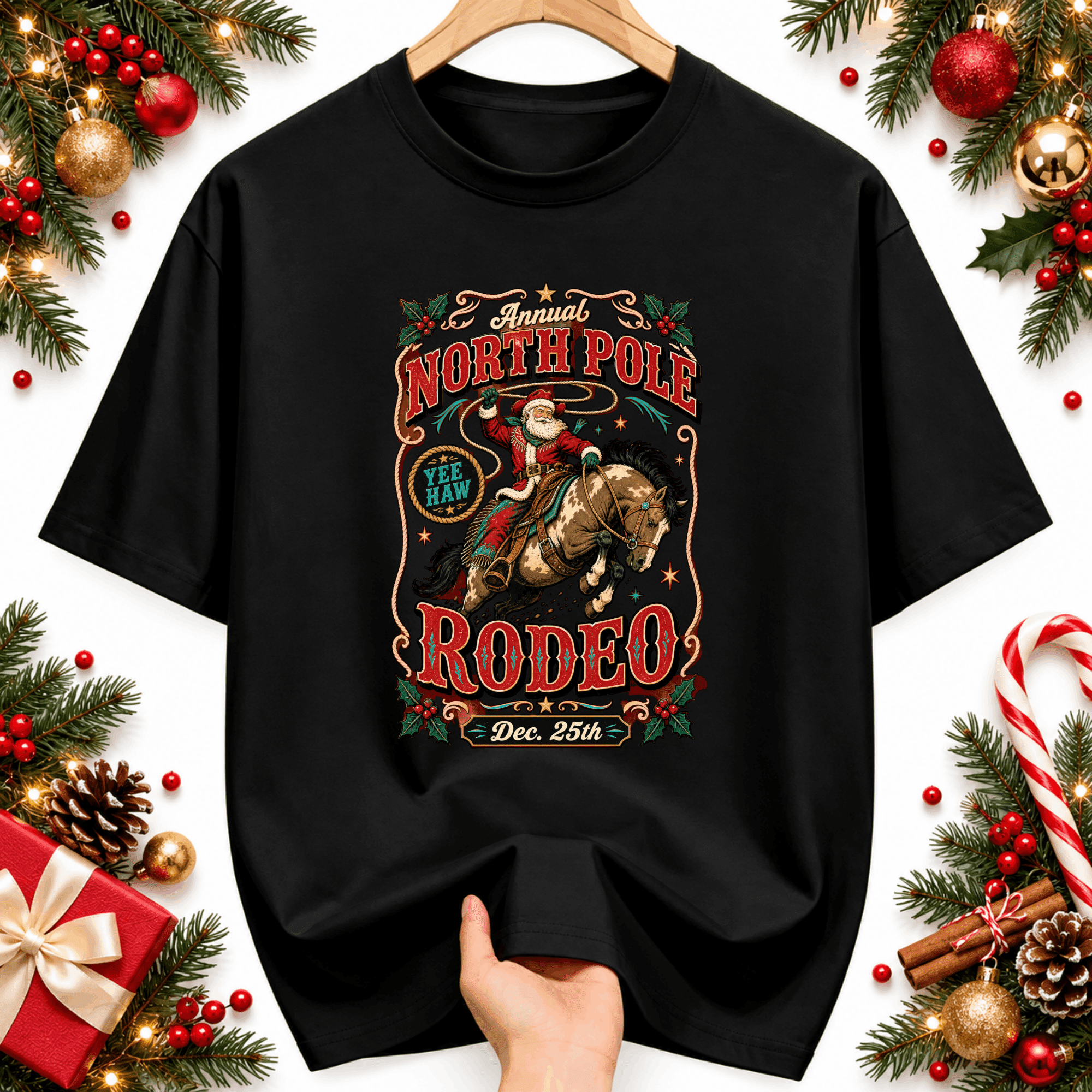 Annual North Pole Rodeo Unisex Graphic T-Shirt, Santa Cowboy Christmas ...