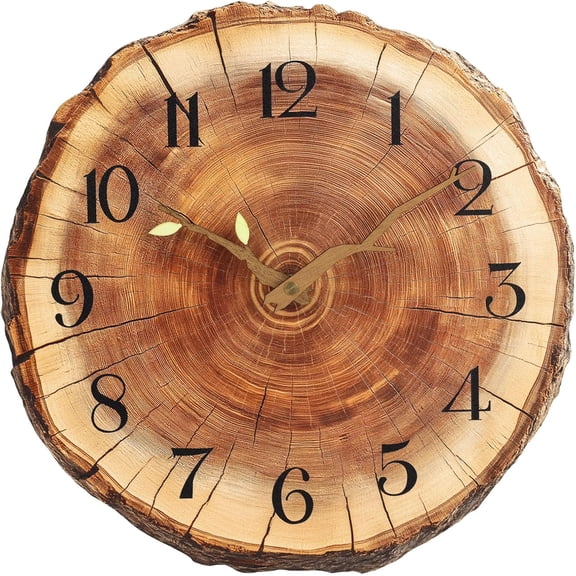 Annual Ring Wooden Wall Clocks Battery Operated, 12 Inch Silent Wall Clock Non Ticking, Rustic Wall Clock Decorative, Wood Wall Clocks for Living Room Decor Bedroom Kitchen Home Office