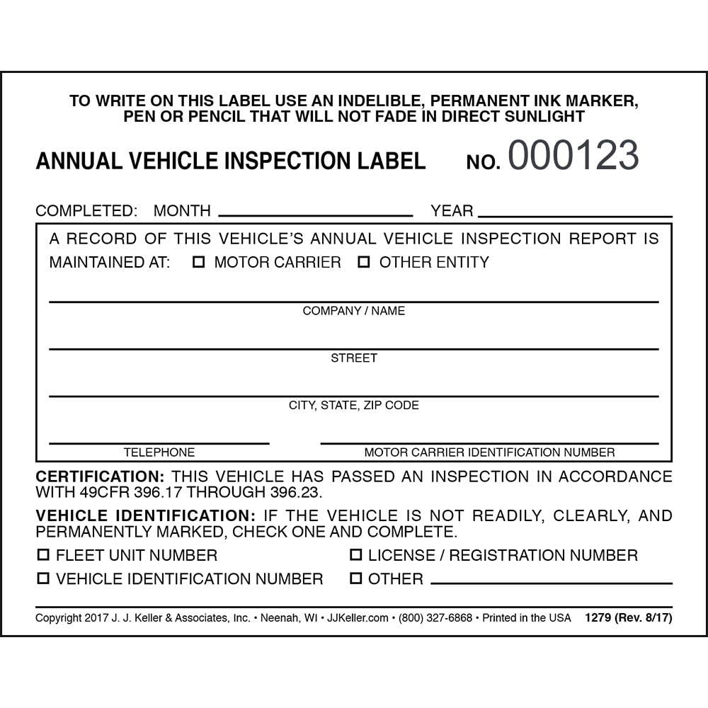 J. J. Keller and Associates, Annual Vehicle Inspection Label, 50-pack ...